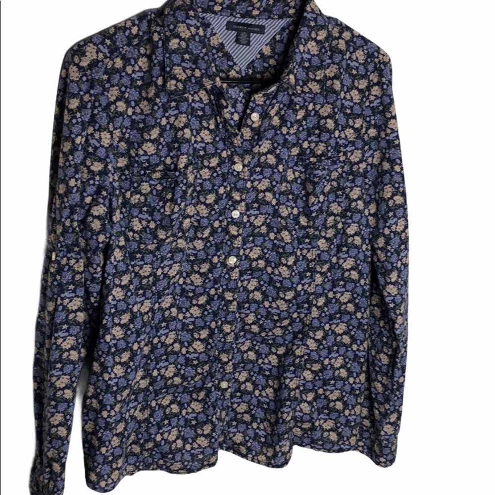 Tommy Hilfiger Floral Print Cotton Button Up Shirt Size L